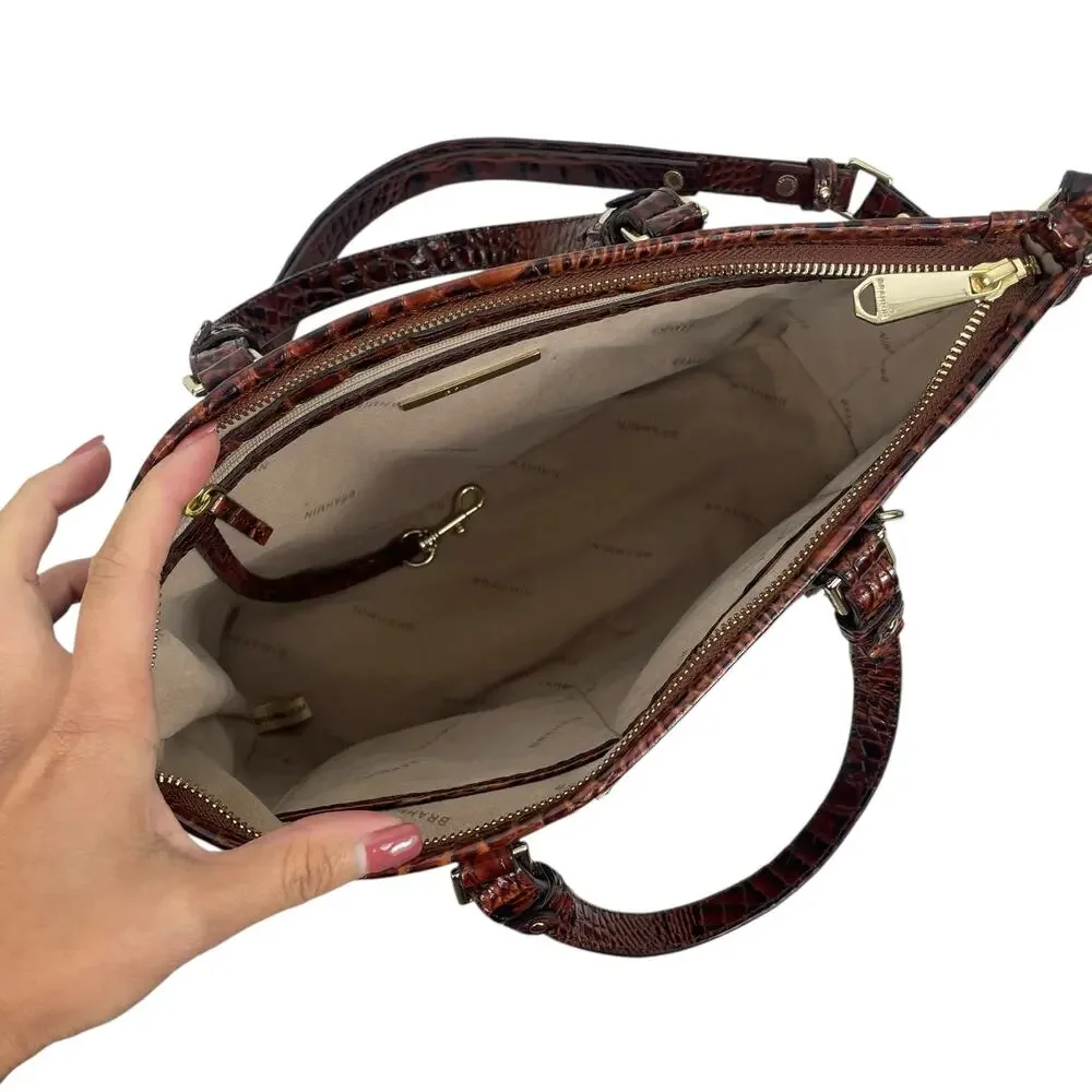 Brahmin Mini Asher Tote Satchel Bag Pecan Melbourne Brown Croc Embossed
